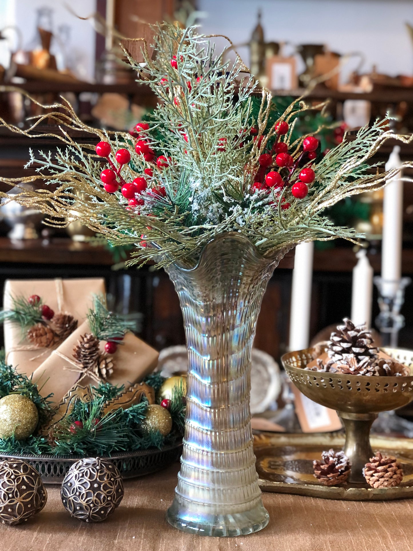 Vintage Iridescent "Ripple" Carnival Glass Swung Vase