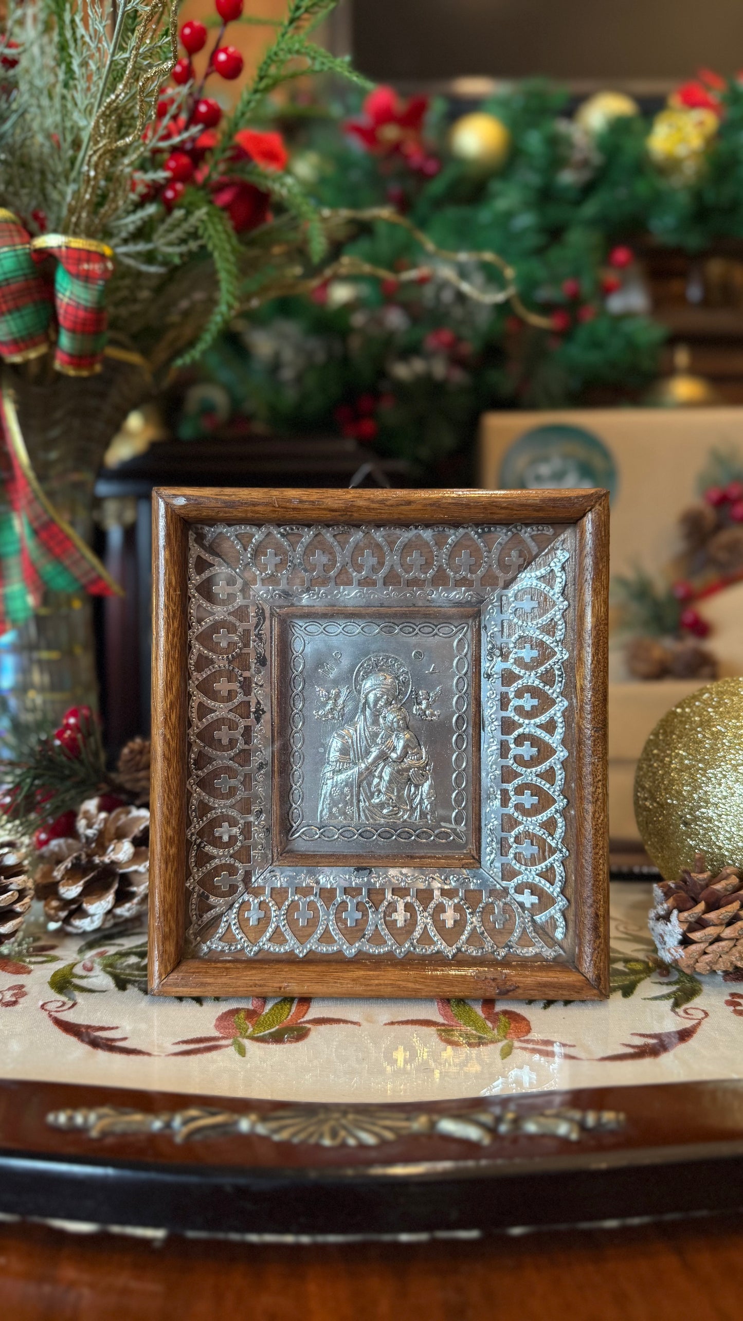 Vintage Framed Madonna and Child