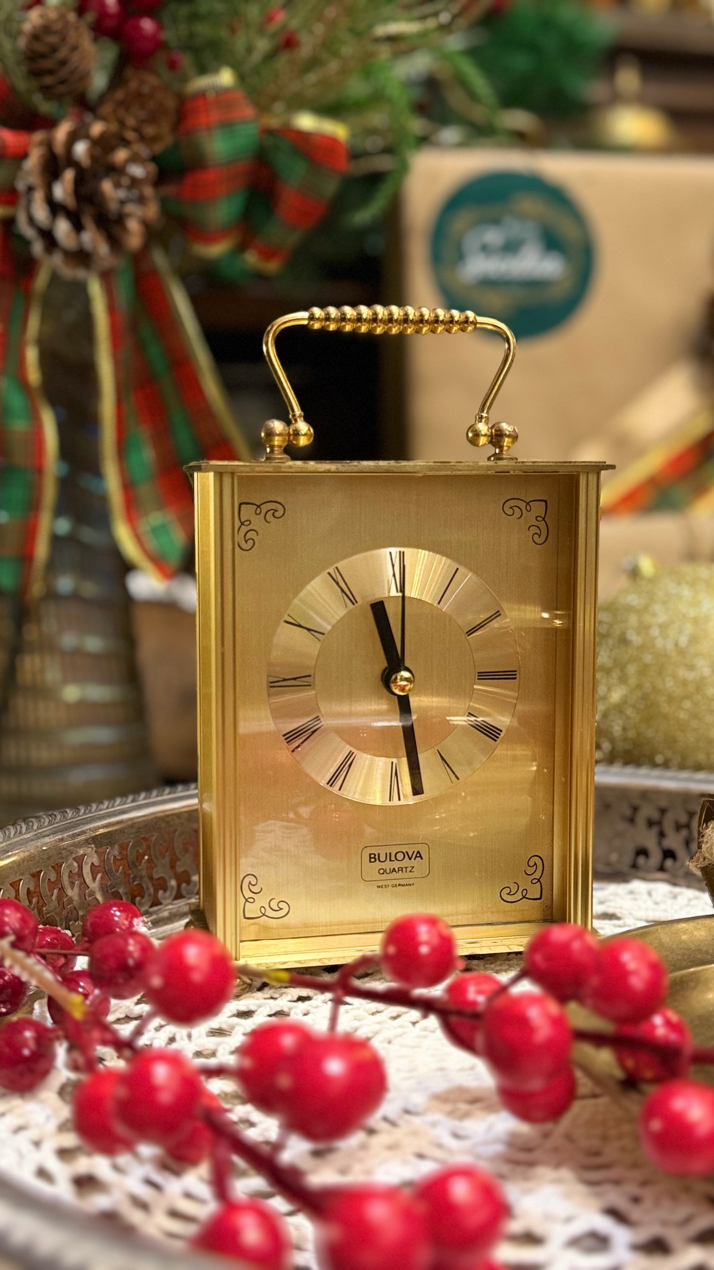 Vintage Bulova Quartz Brass Desk Carriage Clock