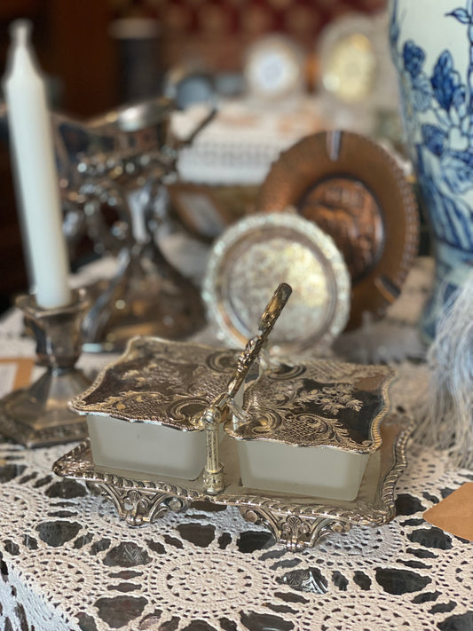 Vintage Silver-Plated Double Salt Cellar Server
