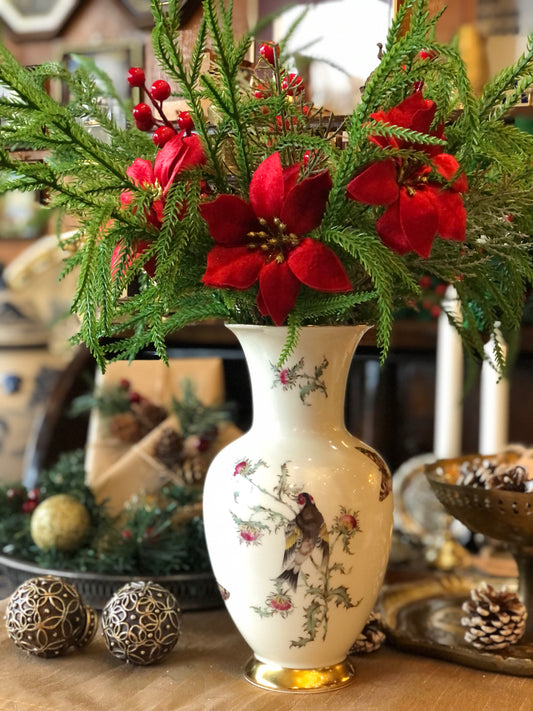 Vintage Eberthal Bavaria Bird and Thistle Porcelain Vase