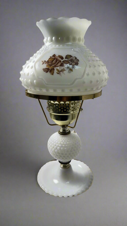 Vintage Hobnail Milk Glass Table Lamp