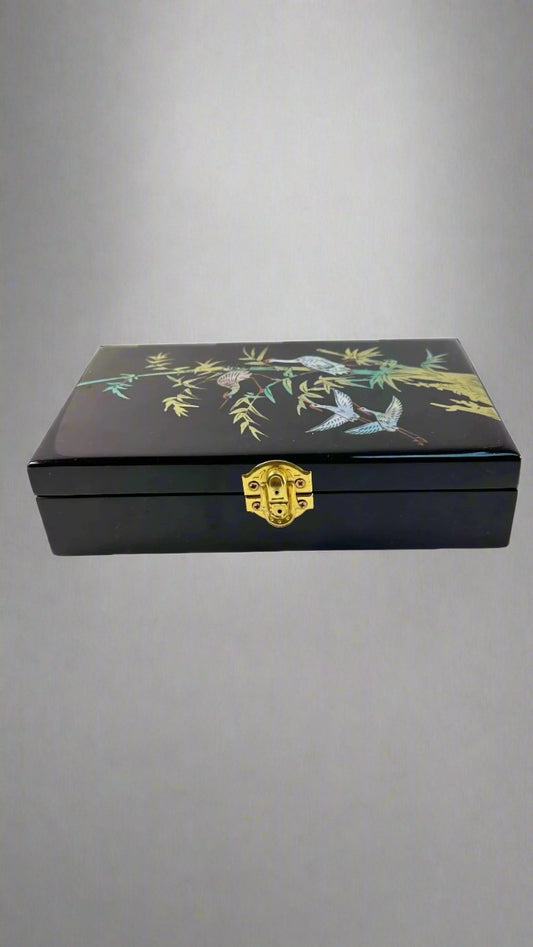 Vintage Black Wooden Jewelry Box